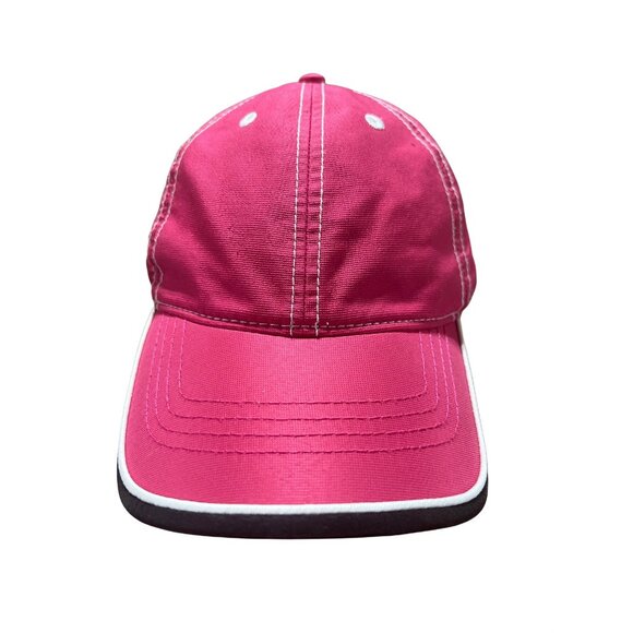 Pink Baseball Cap With White Stitching & Black Trim Adjustable Strapback Closure - Picture 3 of 9